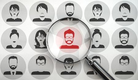 Recruitment, search job vacancy, HR human resources and social network search concept. A lot of...