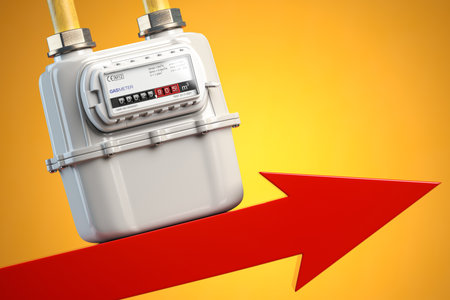Growth of costs of natural gas consumption. Gas meter arrow. 3d illustrationの写真素材