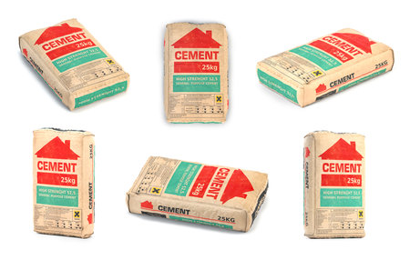 Cement bags o sacks isolated on white. 3d illustrationの写真素材