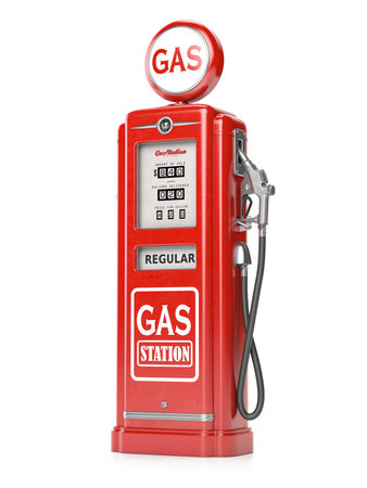 Retro gas fuel pump station isolated on white. 3d illustrationの写真素材