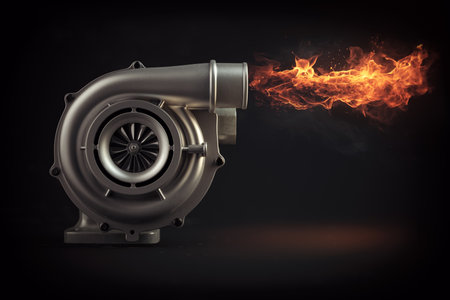 Turbocharger with fire flames. 3d illustrationの写真素材