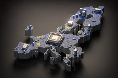 EU semiconductor industry, computer chips manufacturing and artificial intelligence concept....
