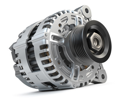 Automotive power generating alternator, generator isolated on white Car parts and car repair service. 3d illustrationの写真素材