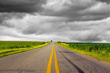 Dark Stormy Sky on Iowa Interstateの写真素材
