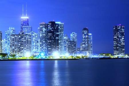 Clouds at financial district (night view Chicago)の写真素材