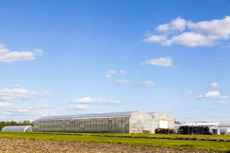 Traditional American Farm With Greenhouseの写真素材