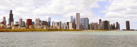 Chicago Skyline Panorama With Cloudy Skyの写真素材