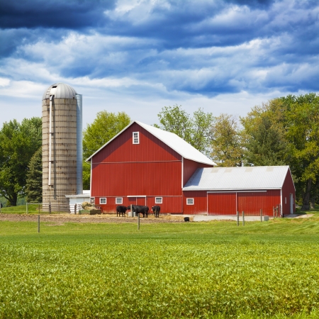 American Farmland With Blue Cloudy Skyのeditorial素材