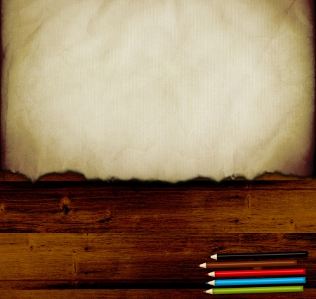 Old Paper on Wooden Tableの写真素材