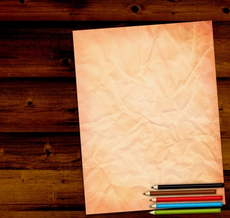 Old Paper on Wooden Tableの写真素材