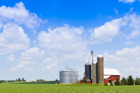 American Farmland With Blue Cloudy Skyの写真素材