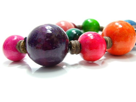 close up colorful wood bead necklaceの写真素材