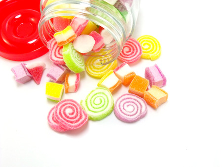 jelly in glass jar isolated on white backgroundの写真素材