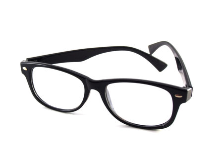 black frame glasses isolated on white background