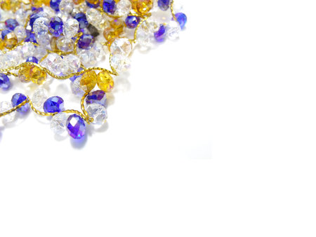 close up of white and blue crystal beadの写真素材