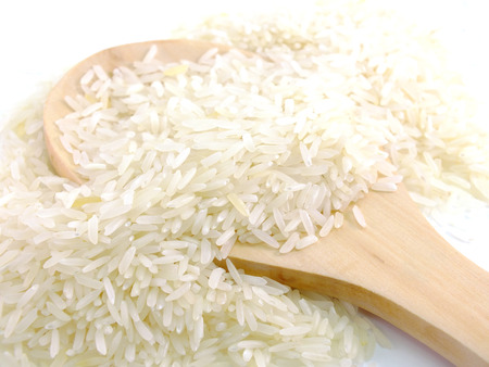 close up rice isolated on white backgroundの写真素材