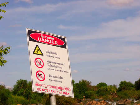 dangerous zone lao and english language area waterfall for travelerの写真素材