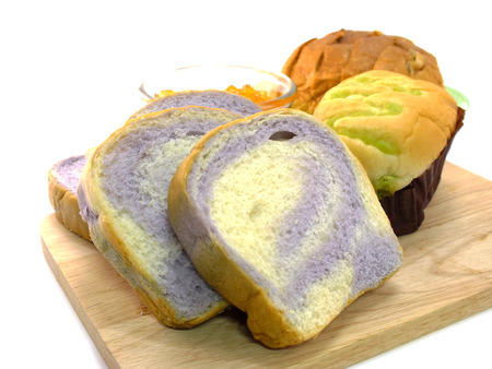 composition with bread and rolls isolated on white backgroundの写真素材
