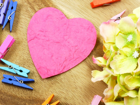 valentine day concept heart on wooden background with beautiful pink