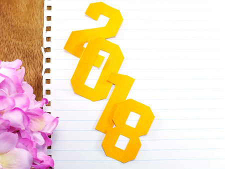 vintage happy new year background happy new year lettering with the gift on wooden backgroundの写真素材