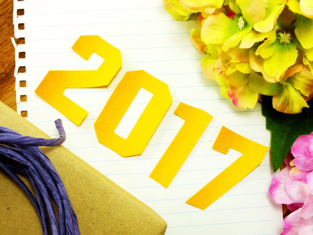 vintage happy new year background happy new year lettering with the gift on wooden background