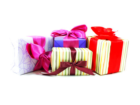 gift boxs pressent with ribbon decorations on white background for christmas and new year festival
