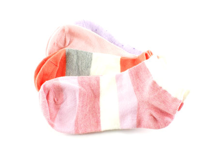 selection of various socks on white background