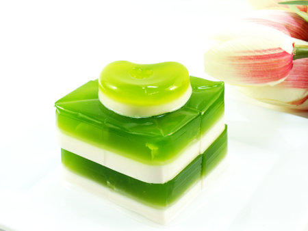 coconut and pandan jelly thai dessert