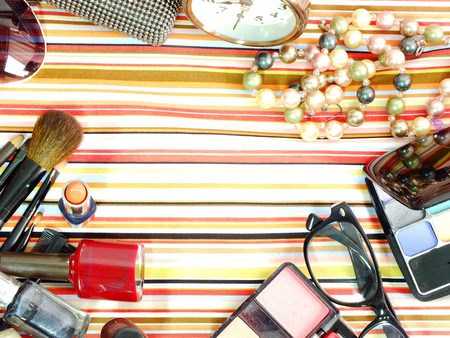 brush, beauty, fashion, makeup, glamour, powder, color, lipstick, cosmetic, eyeshadow, facial, female, pink,  shadow, make up, beautiful, colorful, product, care, background, set, blush, paint, collection, make,  foundation, face, feminine, white, eye, deの写真素材