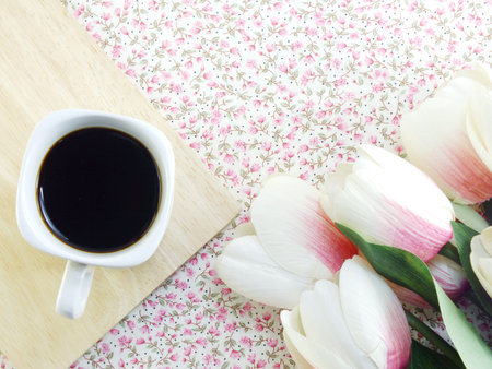 coffee and decoration flowersの写真素材