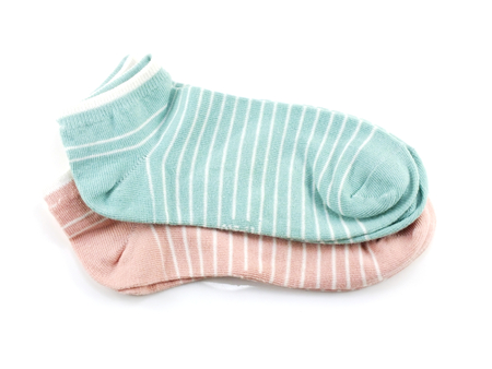 collection of colored socks isolate on white backgroundの写真素材