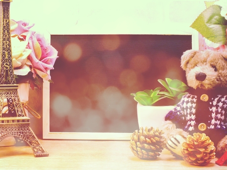 image of decorative eiffel tower and different home decor related objectsの写真素材