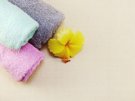 bath towel top view with space copy backgroundの写真素材