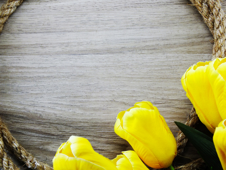 beautiful tulip bouquet on wooden background copy spaceの写真素材