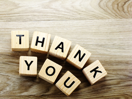 thank you exclamation isolated text in vintage letterpress wood typeの写真素材