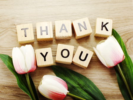 thank you exclamation isolated text in vintage letterpress wood typeの写真素材