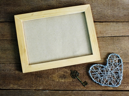 wooden photo frames space background with decorateの写真素材