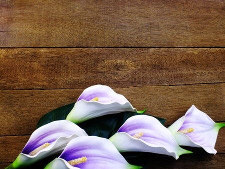 beautiful artificial bouquet on wooden background copy spaceの写真素材