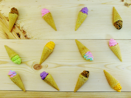 pastel meringue cookies rainbow with mini cone homemadeの写真素材