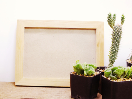 space of black board background with cactus decorateの写真素材