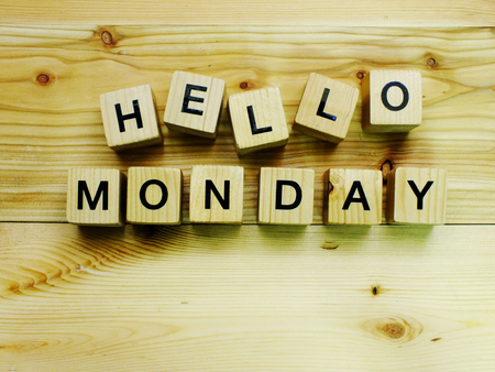 hello monday wooden blockの写真素材