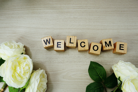 welcome text with wooden cubesの写真素材