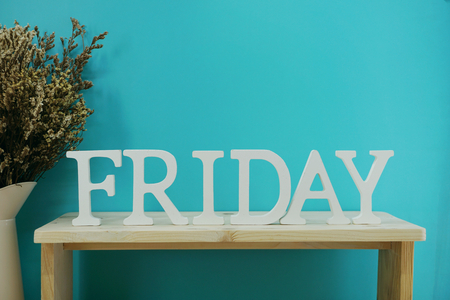 friday word decorative letters on wooden backgroundの写真素材