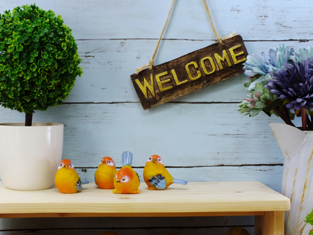 welcome sign and home decor with space copy backgroundの写真素材
