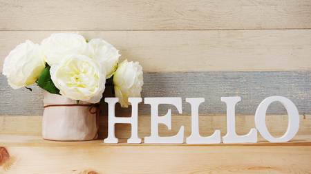 hello alphabet letter with space backgroundの写真素材