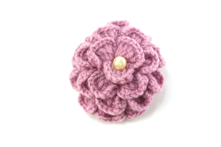 handmade knitting crochet flowers isolated on white backgroundの写真素材