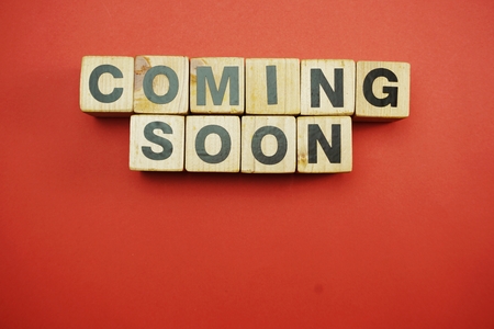 coming soon letter word with space copy on red backgroundの写真素材