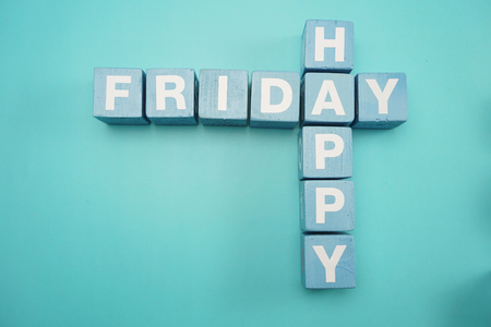 Happy Friday alphabet letters with space copy on blue backgroundの写真素材