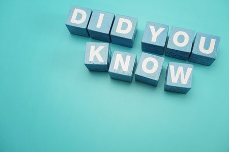 Did You Khow with blue building blocks top view flat lay on blue backgroundの写真素材