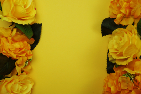 colorful yellow roses frame with space for copyの写真素材